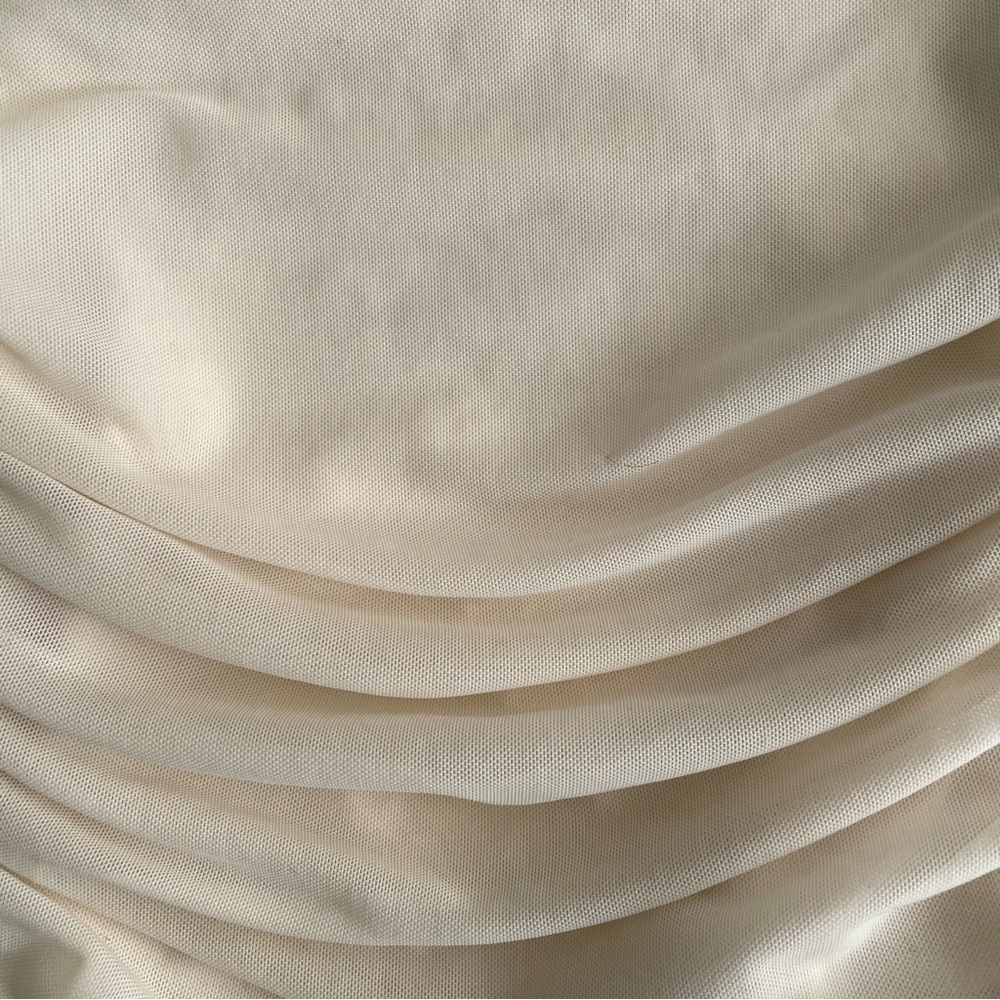 Cream Off Shoulder Ruched Crop Top Ruffle Sleeves Coquette Preppy Y2K Stretch - Picture 6 of 8